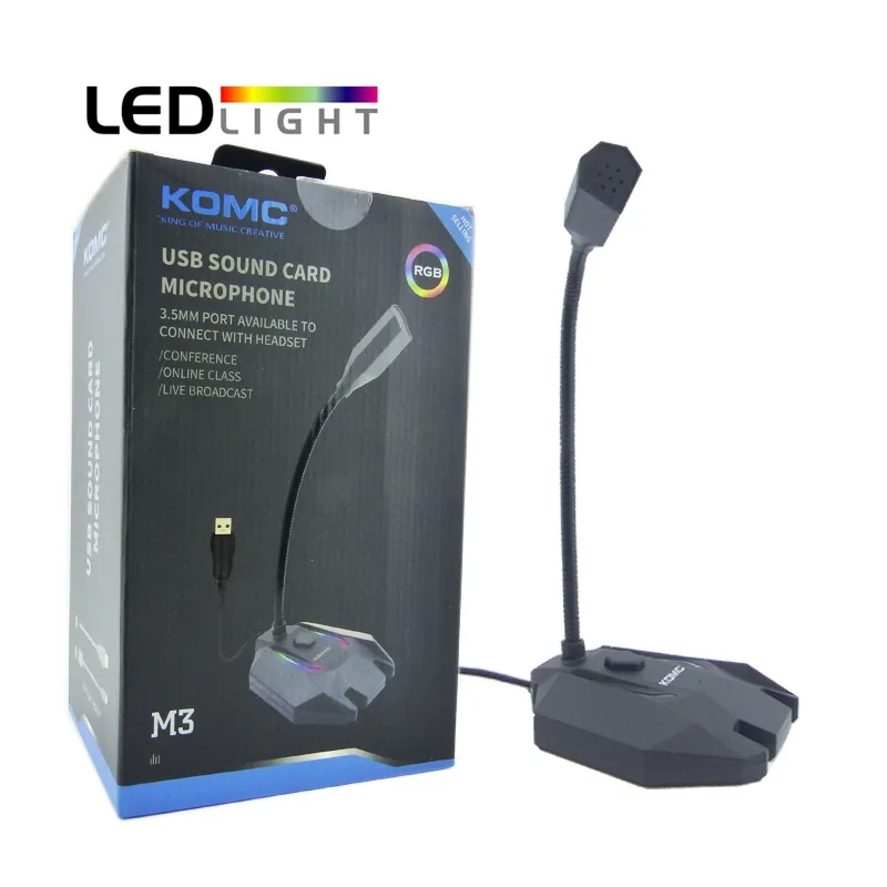 Microfono M3 Para PC Con Luz Y Tarjeta De Sonido. - imagen 1