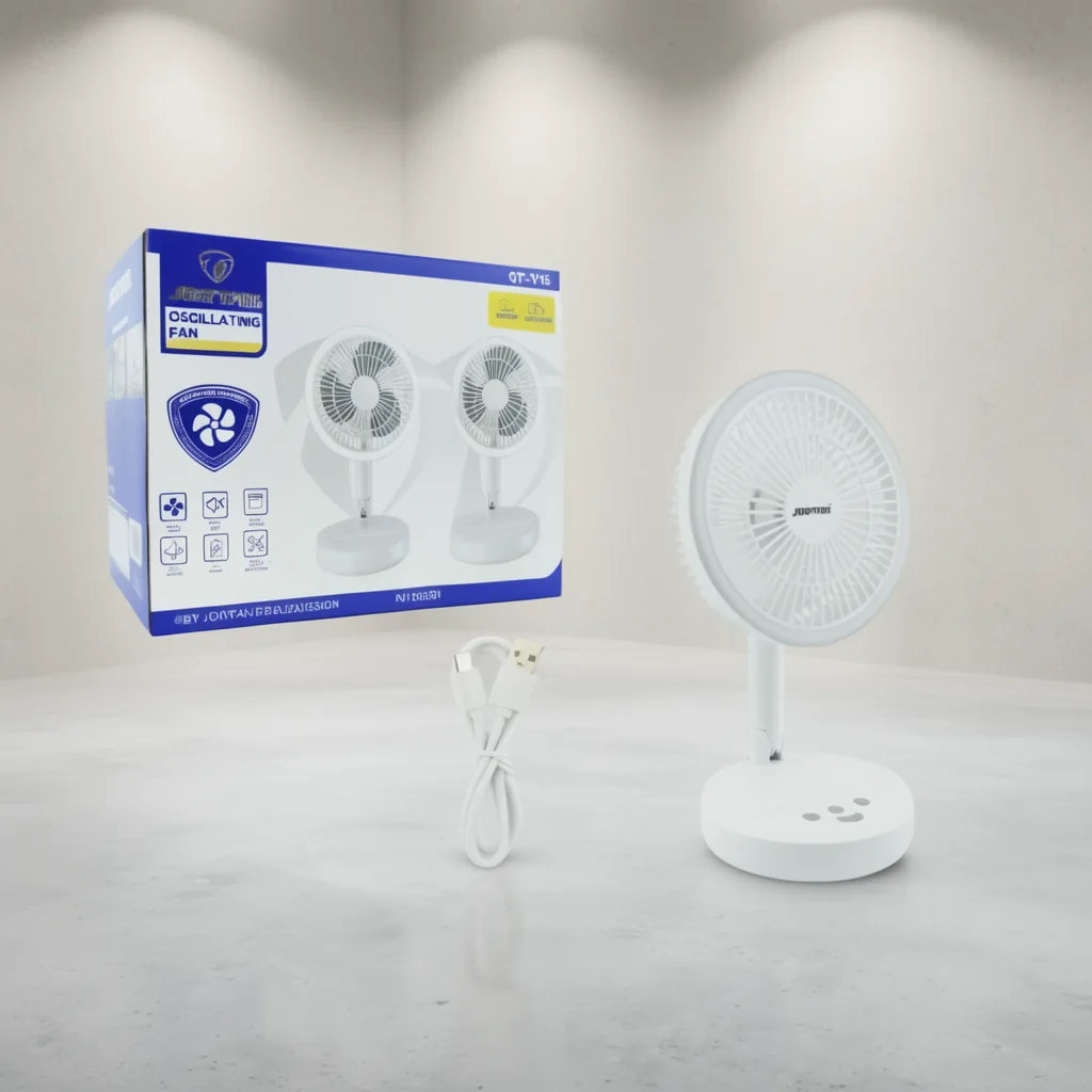 Ventilador De Sobre Mesa Recargable Marca JORTAN Modelo QT-Y15 Con Aro LED, 3 Velocidades Y Oscilacion - imagen 10