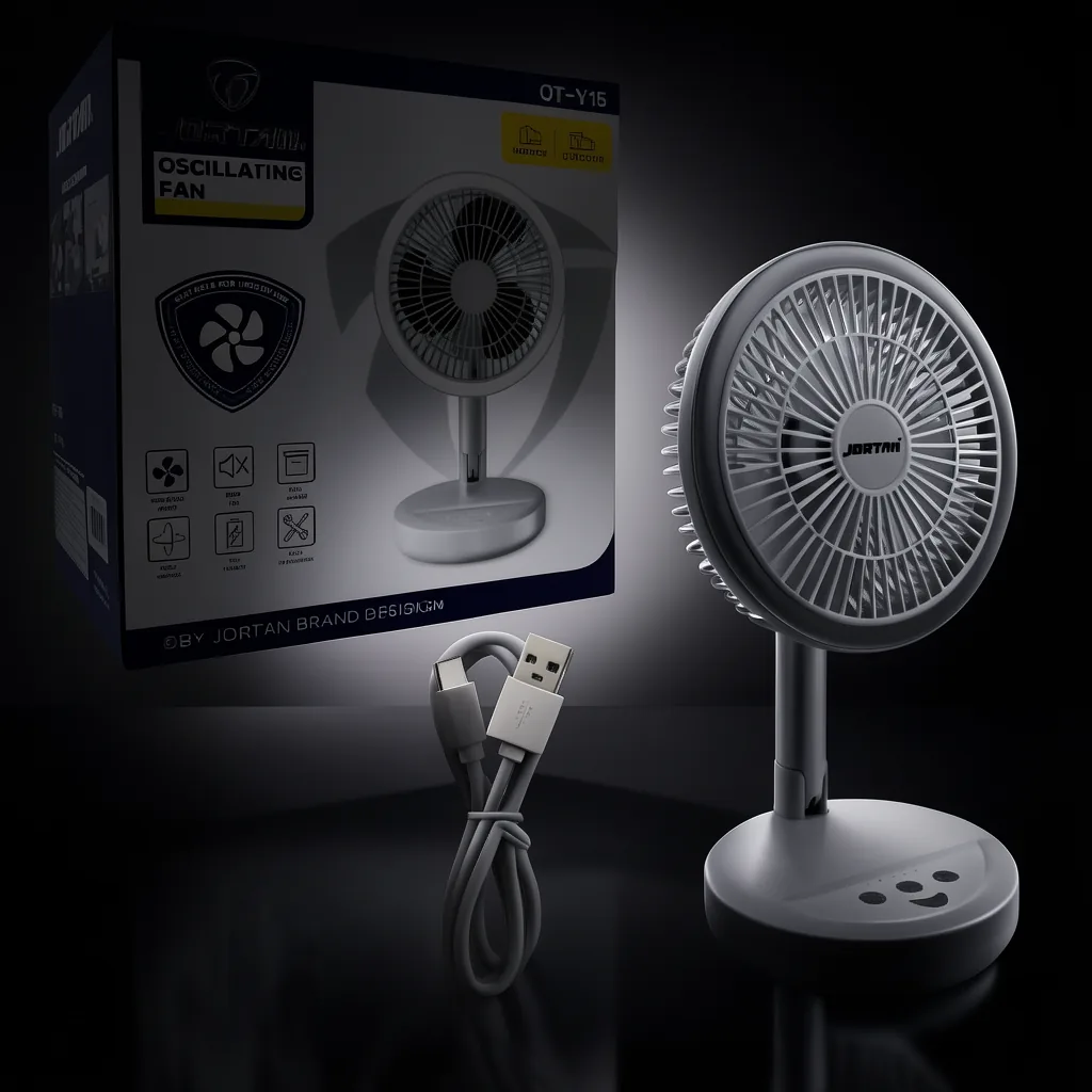 Ventilador De Sobre Mesa Recargable Marca JORTAN Modelo QT-Y15 Con Aro LED, 3 Velocidades Y Oscilacion - imagen 7