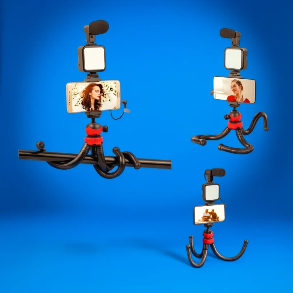 Kit Vloggins, Para Smartphone, Tripode Flexible, Luz, Microfono, Control Remoto. Youtuber - imagen 6
