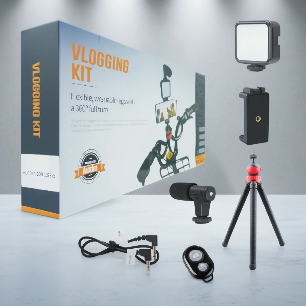 Kit Vloggins, Para Smartphone, Tripode Flexible, Luz, Microfono, Control Remoto. Youtuber - imagen 9