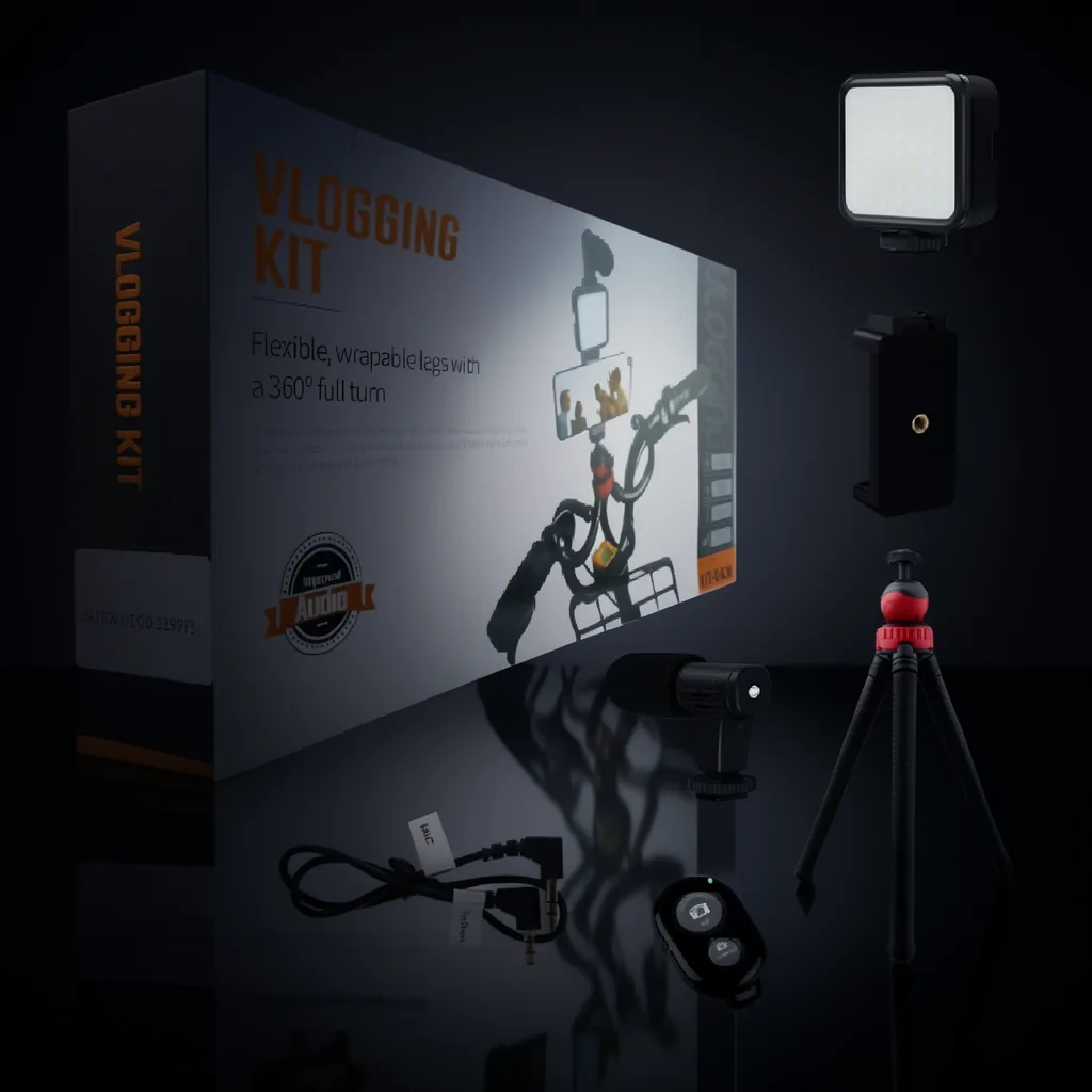 Kit Vloggins, Para Smartphone, Tripode Flexible, Luz, Microfono, Control Remoto. Youtuber - imagen 7