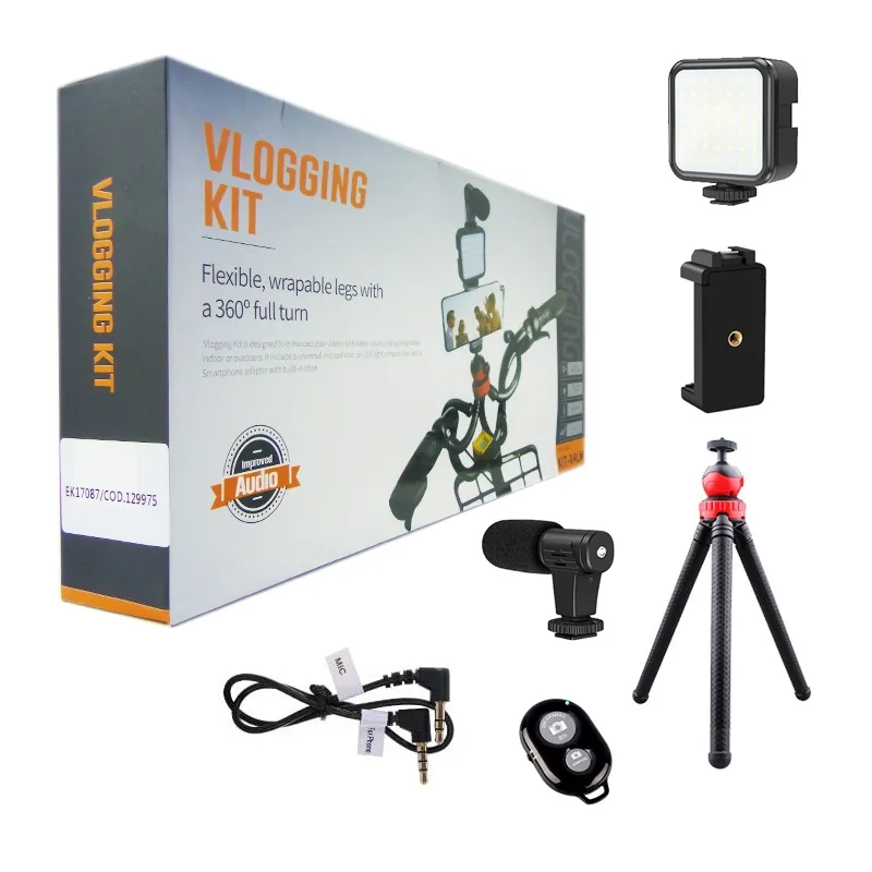 Kit Vloggins, Para Smartphone, Tripode Flexible, Luz, Microfono, Control Remoto. Youtuber - imagen 5
