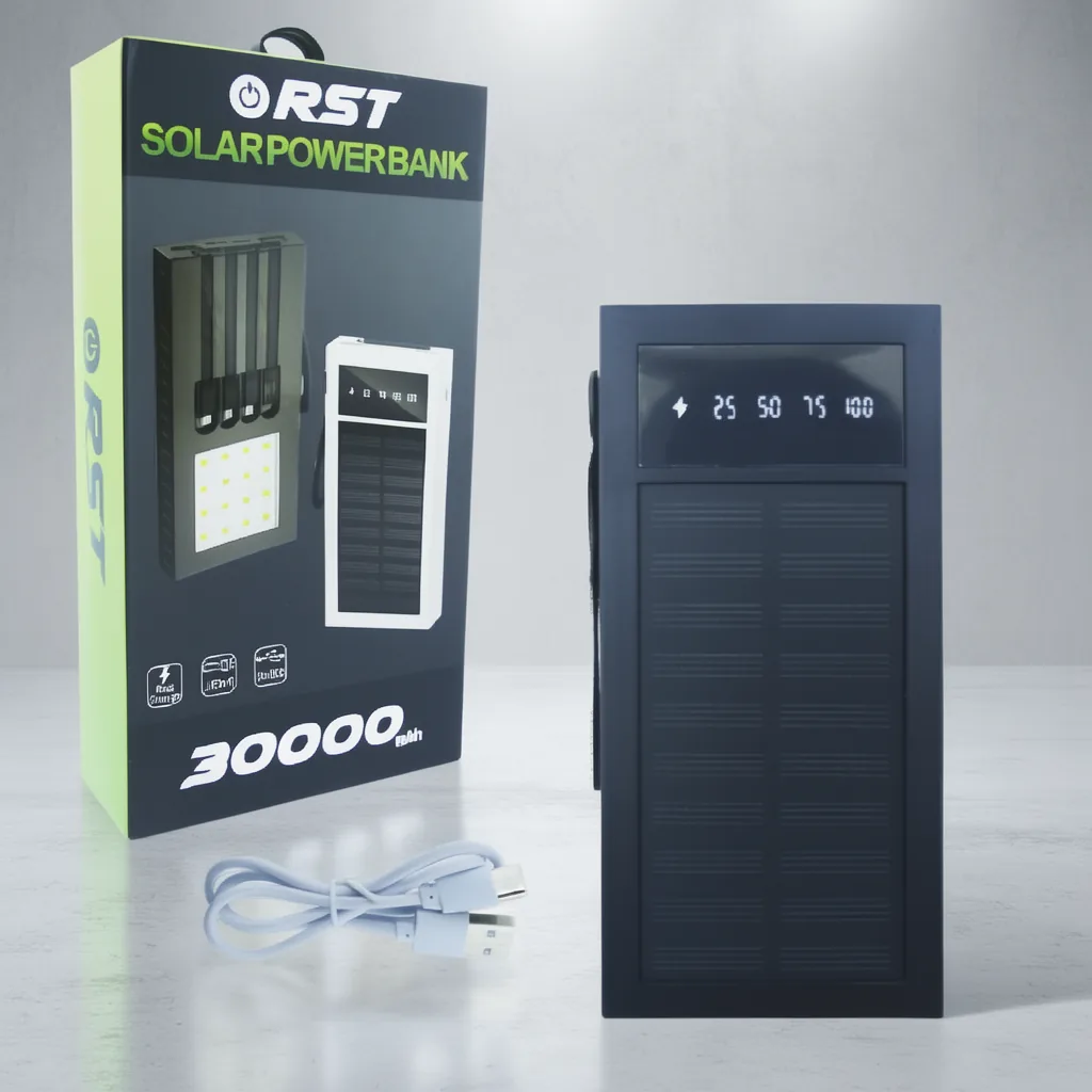 Bateria De Emergencia Solarmarca RST Modelo SP-100 De Dos USB, Cuatro Cables De Carga, Linterna Y 30.000 Mah - imagen 9