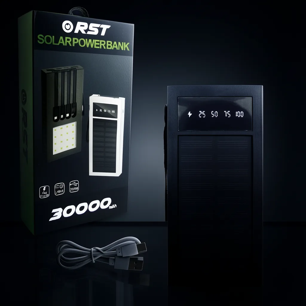 Bateria De Emergencia Solarmarca RST Modelo SP-100 De Dos USB, Cuatro Cables De Carga, Linterna Y 30.000 Mah - imagen 8