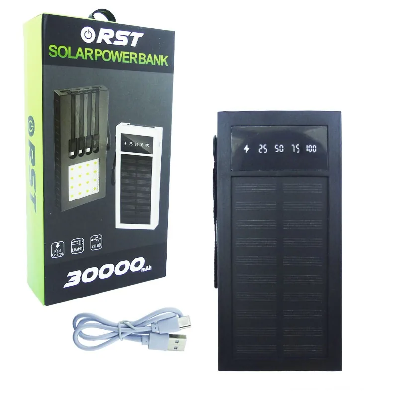 Bateria De Emergencia Solarmarca RST Modelo SP-100 De Dos USB, Cuatro Cables De Carga, Linterna Y 30.000 Mah - imagen 7