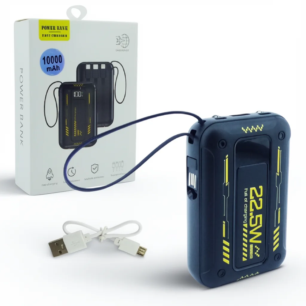 Bateria De Emergencia 22.5 Watt Con Puertos USB Type-C Micro USB Y Cables Integrados De 10.000 Mah Con Linterna - imagen 8