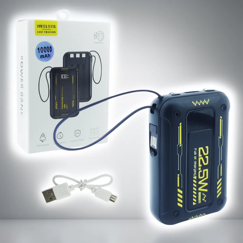 Bateria De Emergencia 22.5 Watt Con Puertos USB Type-C Micro USB Y Cables Integrados De 10.000 Mah Con Linterna - imagen 10