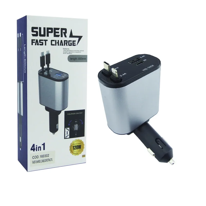 Cargador 120 W Fast Charge USB-PD Y 2 Cables Retractil Tipe-C/Iphone - imagen 5